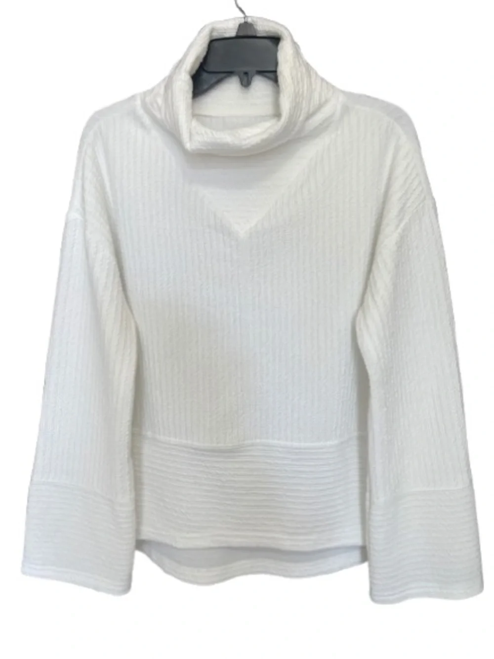 Tahari Sport Off White Ivory Ribbed Cowl Neck Bell Sleeve Sweater S⁠